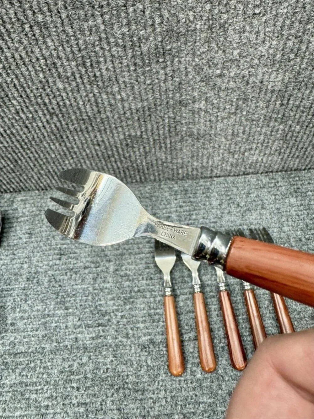 Faberware Silverware Lot Of 6 Small Forks Faux Wood Brown Handle Child Vintage